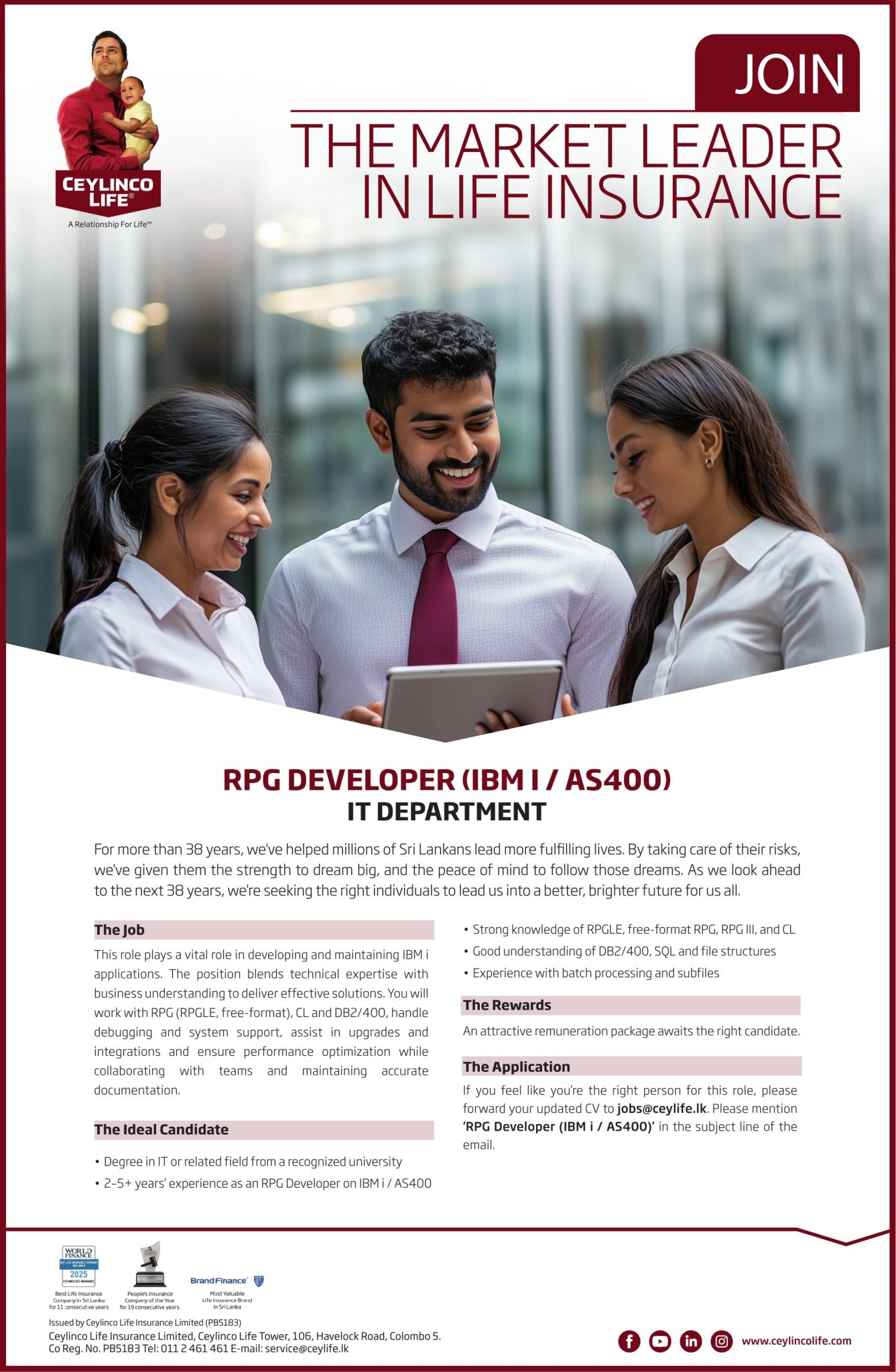 RPG Developer (IBM I - AS400) - Life Insurance Sri Lanka | Ceylinco Life